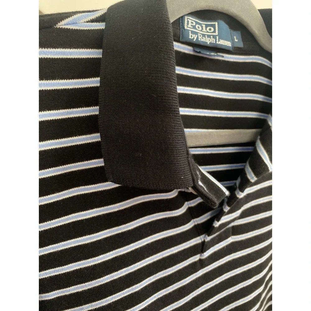 Polo Ralph Lauren Striped Shirt Black Blue Mens Size L Short Sleeve Pony